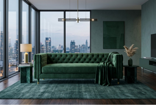 Chesterfield 4-zitsbank luxueus design meubels textiel stof groene bankstellen.