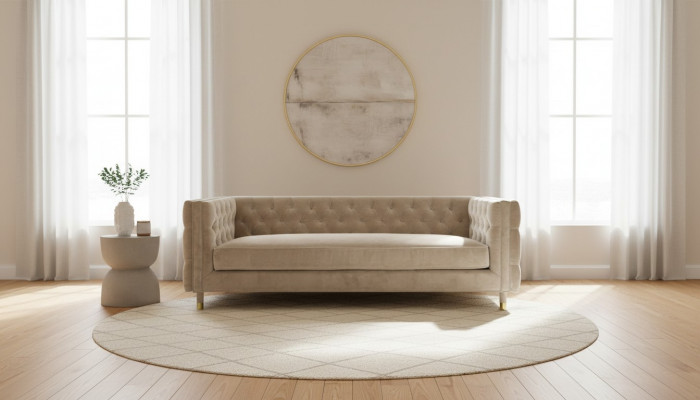 Beige meubels 4-zits Chesterfield bankstel van fluweel XXL big textielstoffen bankstel