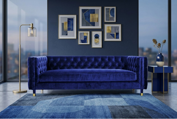 Blauwe Chesterfield Big Designer 4-persoonsbank Nieuw Textiel Stof Bank