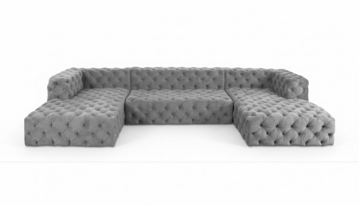 Chesterfield U-vorm Bank Grijs XXL Groot Textiel Stof Bank Luxe Meubels Bekleding