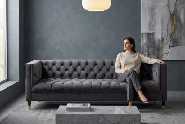 Antraciet Chesterfield Bank Creatief meubilair 4-zits banken Textiel Sofa's