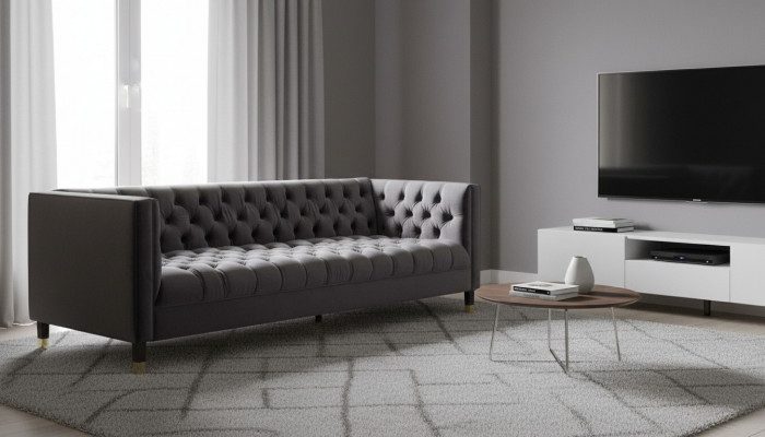 Antraciet Chesterfield Bank Creatief meubilair 4-zits banken Textiel Sofa's