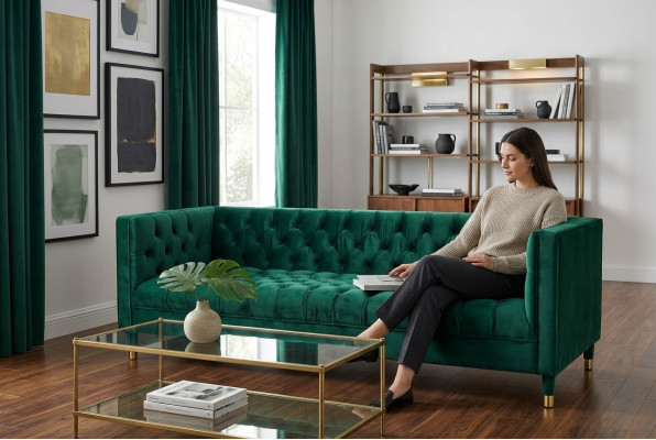 Groene Chesterfield 4-zits luxe bank van textielstof