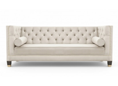 Luxe beige Chesterfield fluwelen driezits gestoffeerde meubels voor hotel woonkamer praktijk.