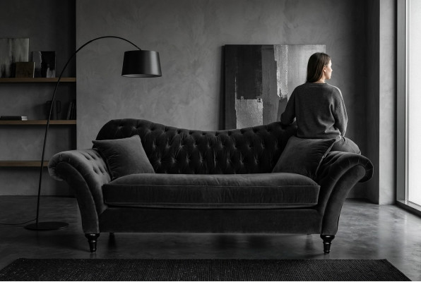 Bankstel bekleding Bank Banken Chesterfield Zwart Driepersoons Stof Woonkamer Nieuw