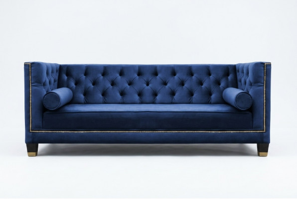 Blauwe Chesterfield driezits stoffen woonkamer ontwerpbanken