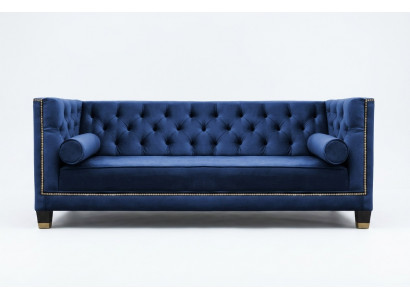 Blauwe Chesterfield driezits stoffen woonkamer ontwerpbanken