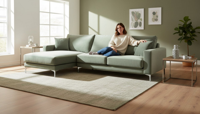 Zalfgroene hoekbank stoffen design bankstel gestoffeerde bank banken nieuw groen woonkamer