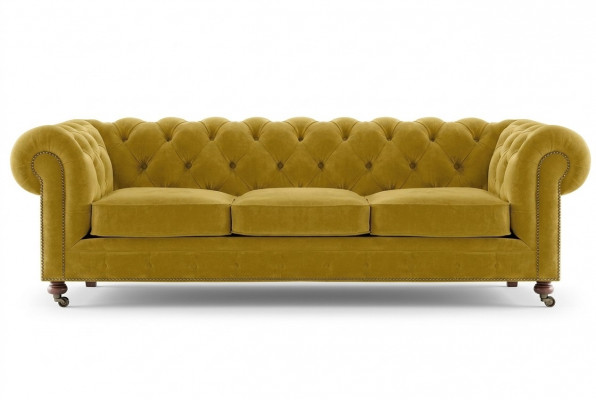 Luxe Geel Chesterfield Fluweel Driezitsbank Bekleding Meubels Hotel Woonkamer Praktijk