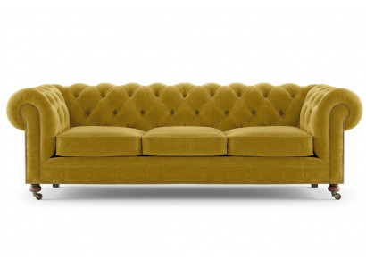 Luxe Geel Chesterfield Fluweel Driezitsbank Bekleding Meubels Hotel Woonkamer Praktijk