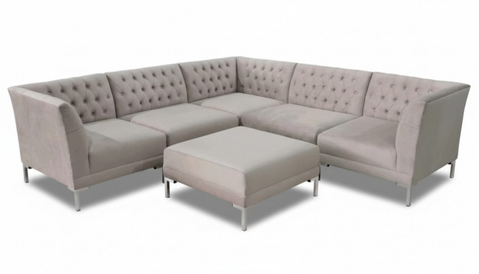 Eckbank Chesterfield voetenbankje 2-delige set textiel stof banken bankstel nieuw