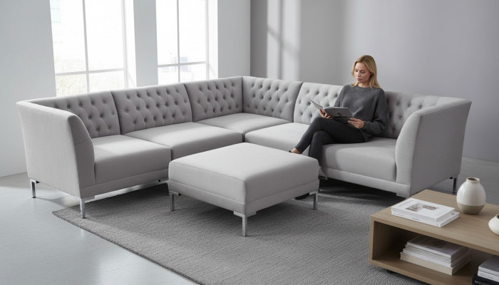Grijze Chesterfield Bankstellen Luxe Meubels Nieuwe Hoekbank Hocker Grijs Groot Textiel Stof