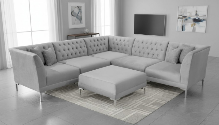 Grijze Chesterfield Bankstellen Luxe Meubels Nieuwe Hoekbank Hocker Grijs Groot Textiel Stof