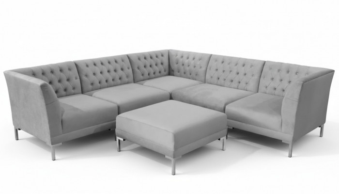 Grijze Chesterfield Bankstellen Luxe Meubels Nieuwe Hoekbank Hocker Grijs Groot Textiel Stof