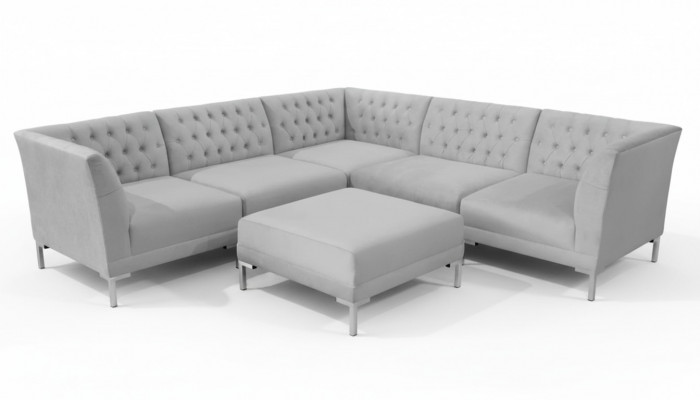 Hoekbank Hocker Grijs Groot Textiel Stof Chesterfield Banken Meubels Voetenbank Banken