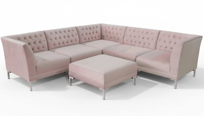 Rosa hoekbank voetenbank Chesterfield bankstellen meubels xxl Groot textiel stoffen bankstellen 2dlg