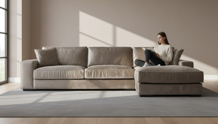 Bruine hoekbank van stof voor de woonkamer Sofas Italiaans design Banken Bekleed Sofa