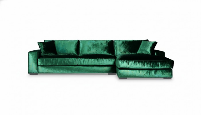 Groene hoekbank van stof met design voor de woonkamer, grote fluwelen nieuwe bankstellen.