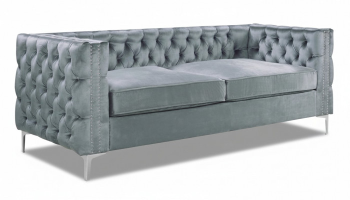 Grijze Chesterfield bank Luxe fluwelen bankstel Knopen gestoffeerde bank Nieuw