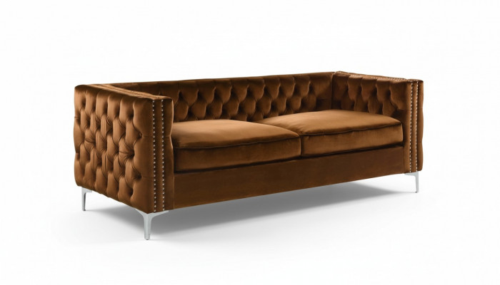 oranje chesterfield bank luxueuze fluwelen stoffen bankstel met knoopdetail nieuwe bekleding
