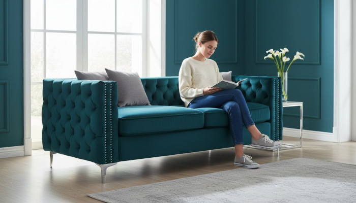 turkooizen chesterfield bank luxe fluwelen stoffen bankstellen bankstel set knopen bekleding nieuw