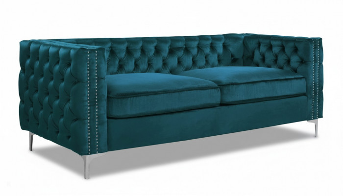 turkooizen chesterfield bank luxe fluwelen stoffen bankstellen bankstel set knopen bekleding nieuw