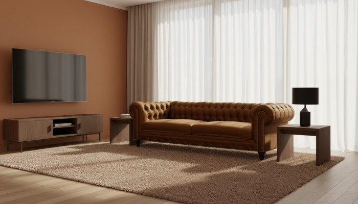 Chesterfield driezitsbank Creatief meubilair Textiel Stof Oranje Nieuw Woonkamer Modern