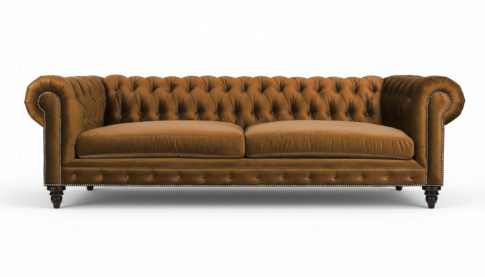 Chesterfield driezitsbank Creatief meubilair Textiel Stof Oranje Nieuw Woonkamer Modern