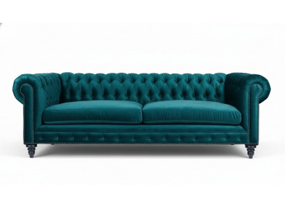 Chesterfield driezitsbank Creatief meubilair Textiel stof Blauwgroen Woonkamer Modern