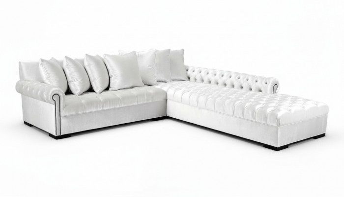 Witte hoekbank bank stof Chesterfield design bankstellen gestoffeerde banken luxe meubels.