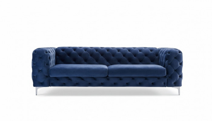 Chesterfield driezits blauw sofa woonkamer modern fluwelen meubels textiel stof nieuw