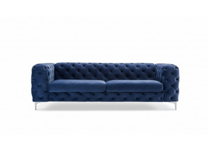 Chesterfield driezits blauw sofa woonkamer modern fluwelen meubels textiel stof nieuw