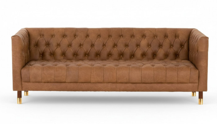 Chesterfield Sofa Driezits Bruin XXL groot Meubilair Leer Woonkamer Modern Nieuw
