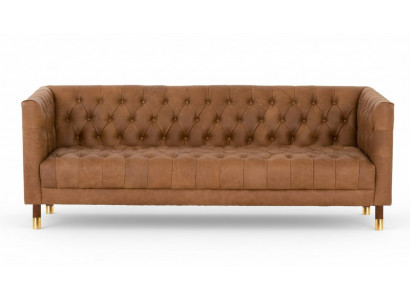 Chesterfield Sofa Driezits Bruin XXL groot Meubilair Leer Woonkamer Modern Nieuw