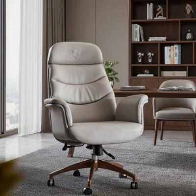 Kantoorstoel Beige Leer Roestvrij Staal Kantoor Meubels Luxe Inrichting Nieuw