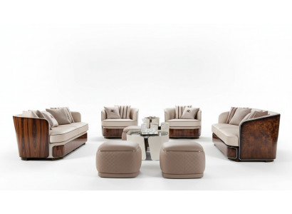 Bankstel 3-zits beige woonkamer modern design bank luxe meubels lederen bank nieuw
