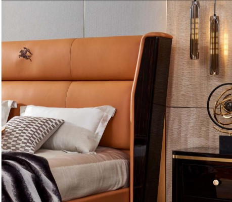 Bed Leer Oranje Slaapkamer Creatieve Moderne Ontwerp Meubels Hout Luxe Bedden