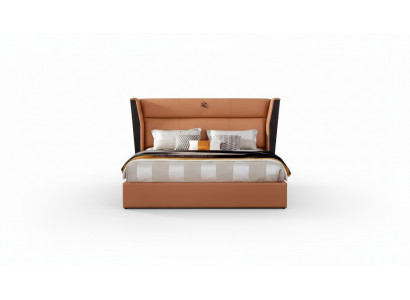 Bed Leer Oranje Slaapkamer Creatieve Moderne Ontwerp Meubels Hout Luxe Bedden