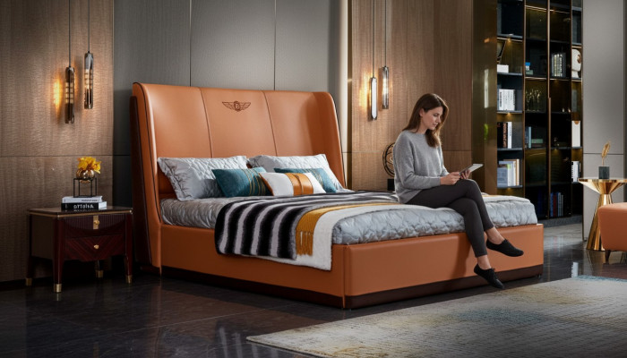 Bed Oranje Slaapkamer Nieuw Creatief Modern Ontwerp Meubels Hout Luxe Bedden
