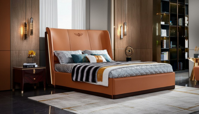 Bed Oranje Slaapkamer Nieuw Creatief Modern Ontwerp Meubels Hout Luxe Bedden