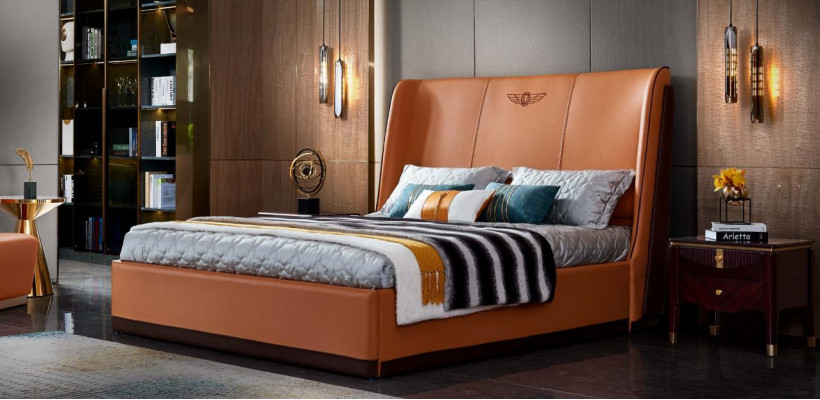 Bed 2 x nightstand bedroom Orange Creative Modern Furniture Wood Luxury Beds
