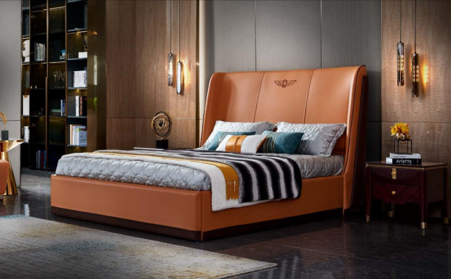 Bed 2 x nightstand bedroom Orange Creative Modern Furniture Wood Luxury Beds