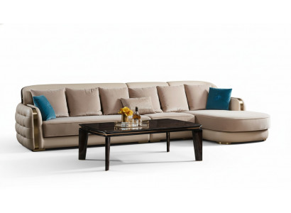 Hoekbank van beige leer Luxe woonlandschap Bank Hoekbankbank Bank Meubels Ontwerp