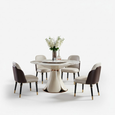 Eettafel 4x Stoelen Rond Luxe Eetkamer Set Design Groep Eetkamermeubilair 5-delig.