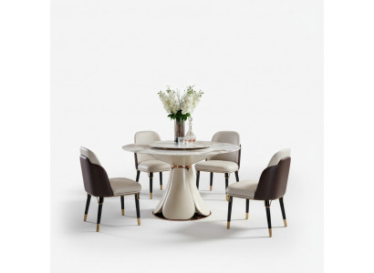 Eettafel 4x Stoelen Rond Luxe Eetkamer Set Design Groep Eetkamermeubilair 5-delig.