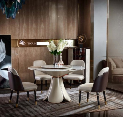 Eettafel 6x stoelen eetkamer lederen tafel stoel rond modern design meubels