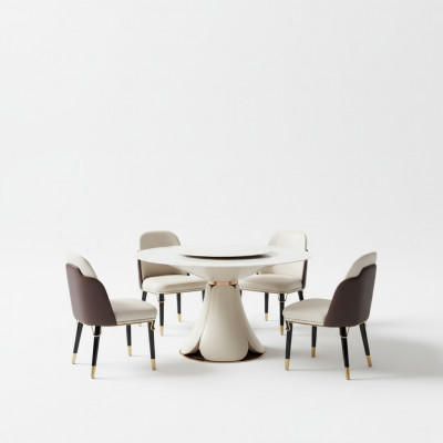 Eettafel 6x stoelen eetkamer lederen tafel stoel rond modern design meubels