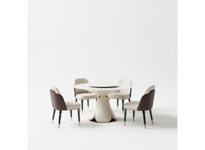 Eettafel 6x stoelen eetkamer lederen tafel stoel rond modern design meubels