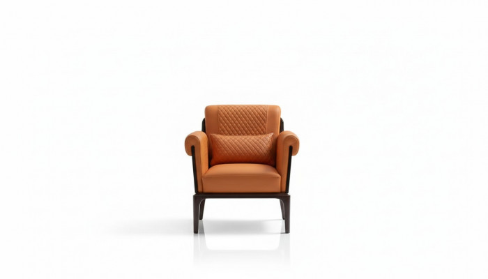 Fauteuil Oranje Leer Stoel Rug Modern Ontwerp Meubels Luxe Woonkamer Hout Nieuw