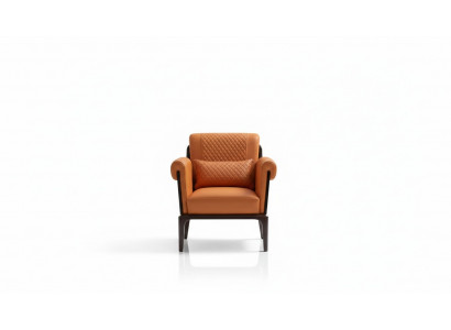 Fauteuil Oranje Leer Stoel Rug Modern Ontwerp Meubels Luxe Woonkamer Hout Nieuw